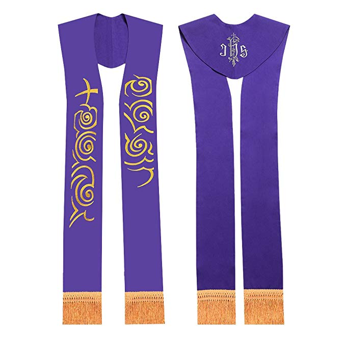 BLESSUME Purple Stole Church Priest Overlay Stole