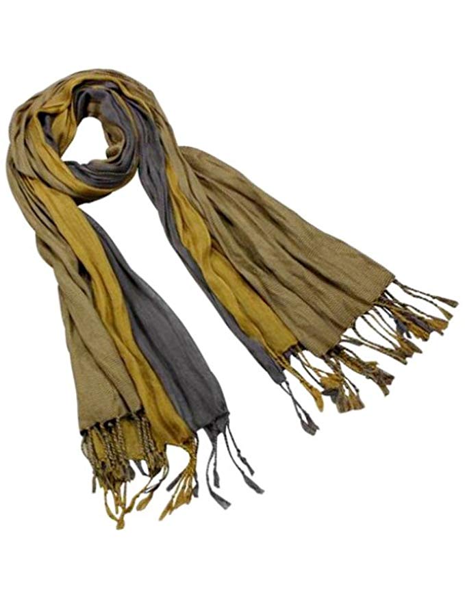 Dahlia Men's Rayon Triple Color Layer Fringed Scrunch Long Scarf