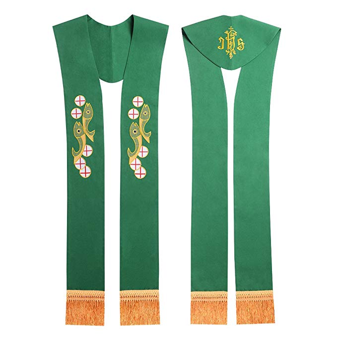 BLESSUME Church Green Stole Priest Embroidered Stole