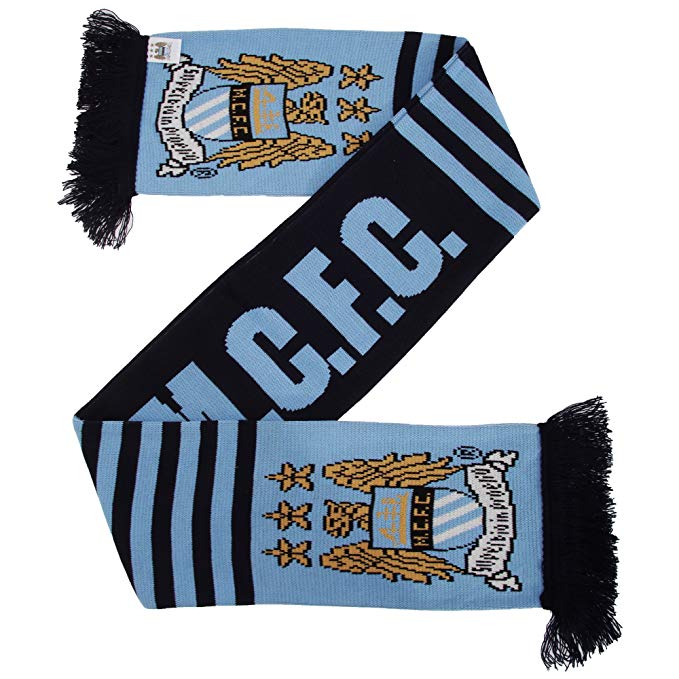 Manchester City FC Official Knitted Football/Soccer Crest Wordmark Scarf