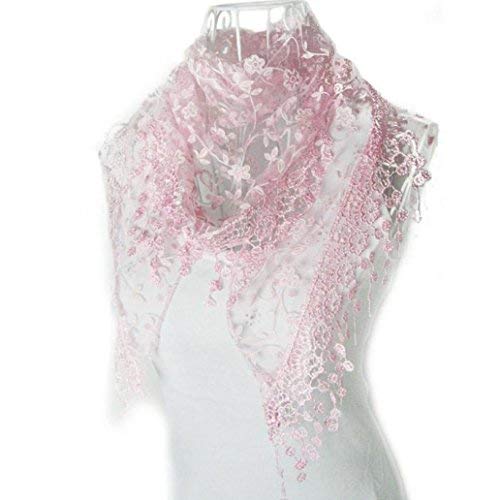 DZT1968® Autumn Winter Women Girl Sweet Lace Triangle Shawl Scarf With Tassels (Pink)