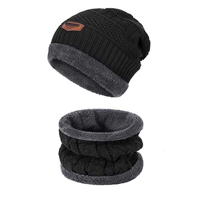 Winter Beanie Hat Infinity Scarf Set ADUO Warm Knit with Thick Fleece Lined Hat & Scarf For Men Women