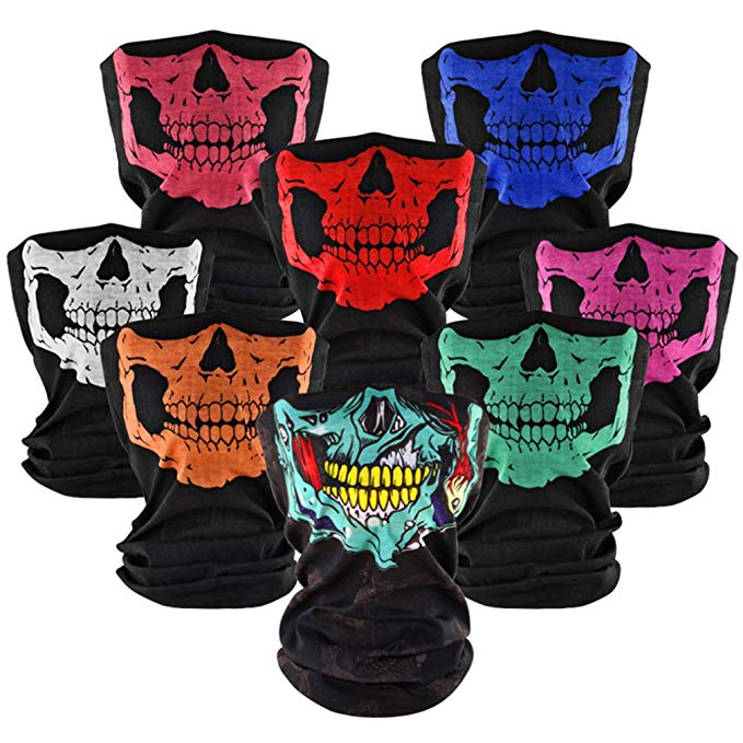 QERLIN Motorcycle Face Masks Skull Half Face Mask for Halloween Party Outdoor Hiking Skiing Camping 8 Pack
