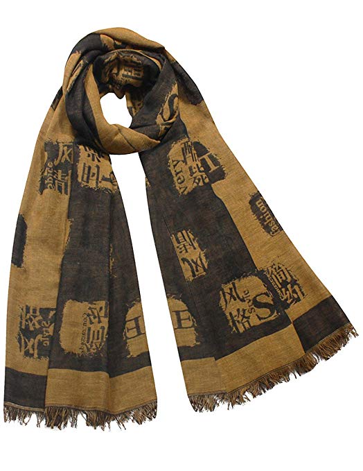 Chinese English Character Seal Stamps Cotton Long Scarf Shawl