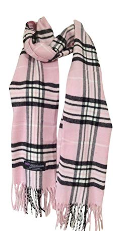 Memory Wear 100% Cashmere Plaid Scarf, Super Soft - Pink