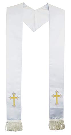 Deluxe Satin Clergy Stole with Embroidered Tripoint Cross