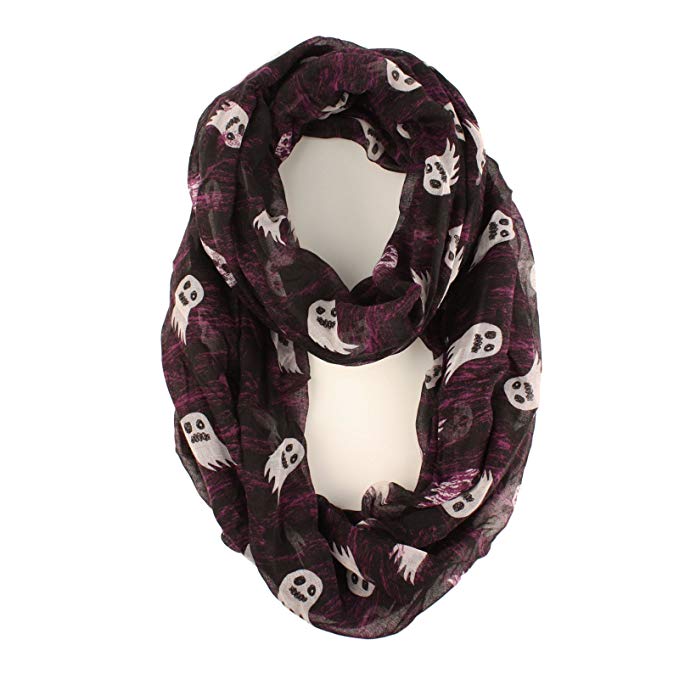 BOO Scary Ghost Halloween Soft Light Wide Loop Circle Infinity Scarf Wrap Black