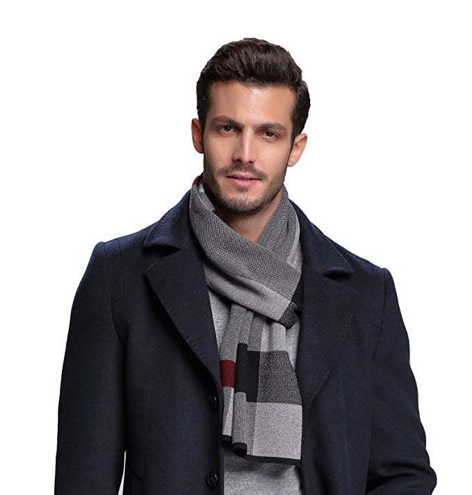 RIONA Men's Winter Cashmere Feel Australian Wool Soft Warm Knitted Scarf with Gift Box
