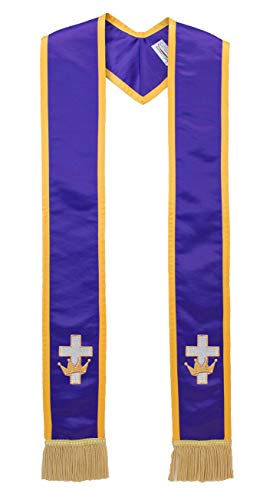 Deluxe Satin Clergy Stole with Embroidered Cross with Crown