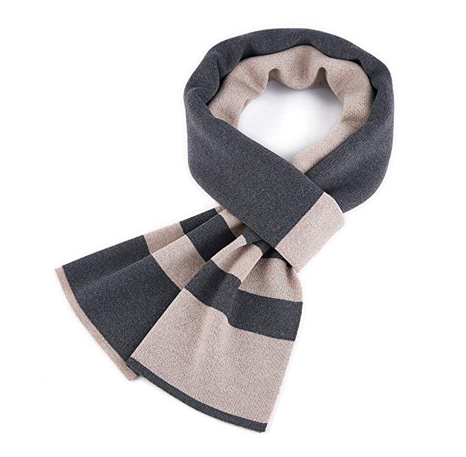 VINMEN Men Scarf Winter Cashmere Warm Stripe Scarves, Luxury Gift