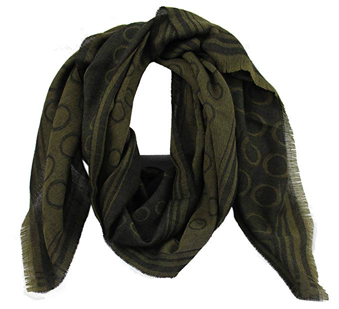 Scarf Woven Jacquard pattern green black 100% Wool (Merino) R-540