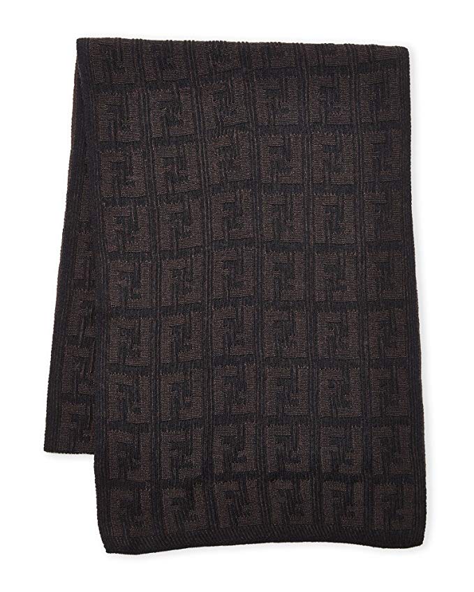 Fendi Women's Men's Knit Tonal Zucca Monogram Wool Scarf, Brown