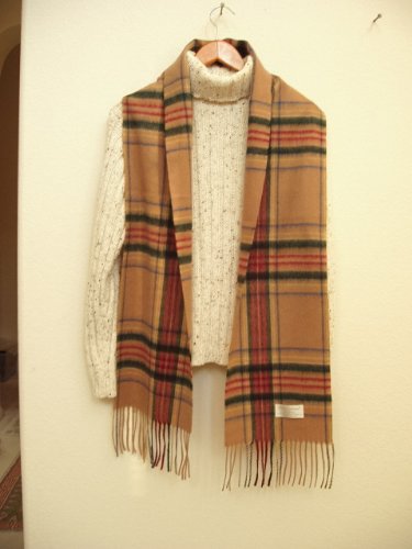 Man's/woman's Cashmere Scarf Blended Wool, Extra Long, Camel English Plaid, Buy one and get a Neckwarmer, FREE