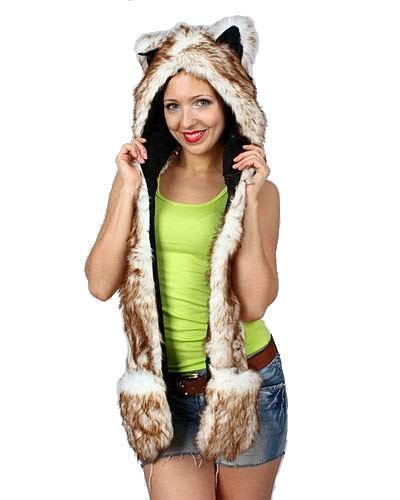 Brown Wolf Anime Faux Animal Hood Hoods Mittens Gloves Scarf Spirit Paws Ears