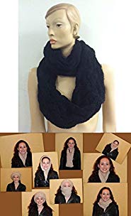 The Twist Infinity Twist Cable Knit Scarf (Black)