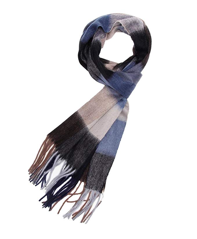 Winter Neck Muffler for Mens Wool Plaid Scarf Cashmere Feel Infinity Scarves 70.8''x11.8''