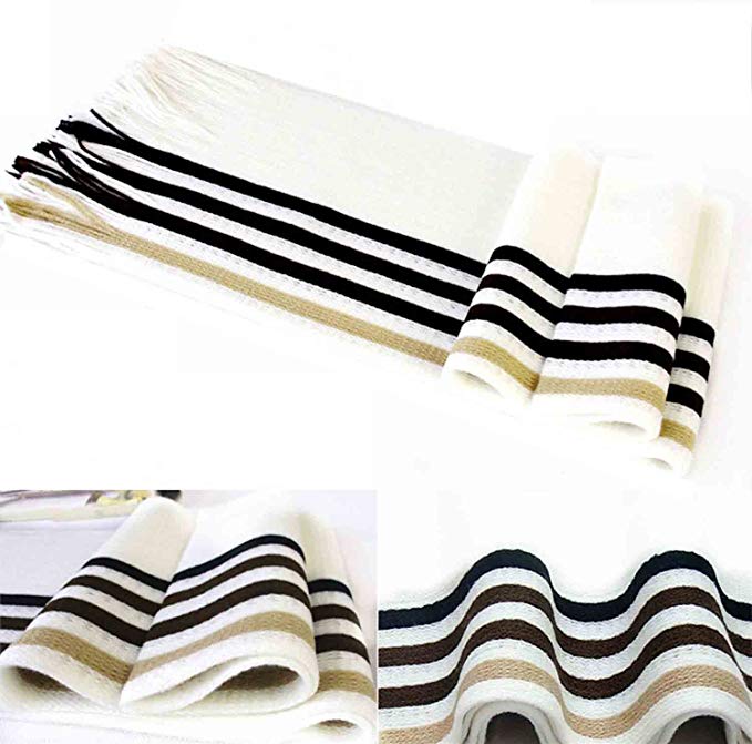 Men Scarf Color Stripe Winter Cashmere Touch Classic Warm Long Fringe Tassel