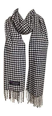 Memory Wear 100% Cashmere Houndstooth Scarf, Super Soft - Black And White