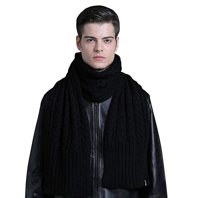 CACUSS Mens Scarf Blanket Scarf Black Scarf Fashion Warm Knitted Scarf Solid Scarf 70.74
