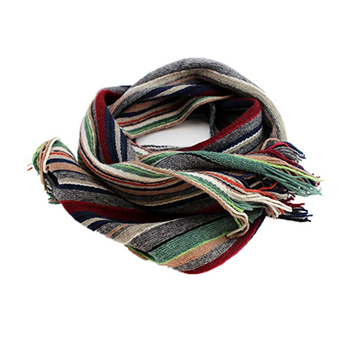 Mens Fashion Scarf All-Matching Contrast Color Stripe Tassels Shawls