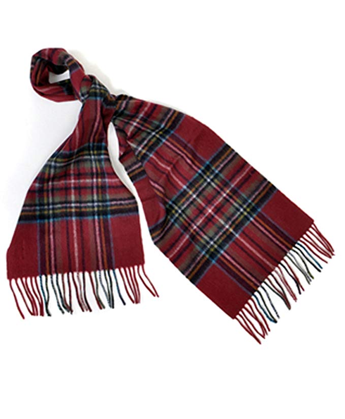 Red Plaid Pattern 100% Wool Unisex Scarf with Tassels
