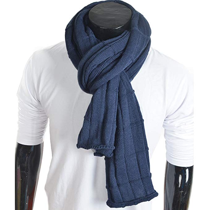 Trendy Men Turnup Knitted Designer Winter Scarf (Navy)