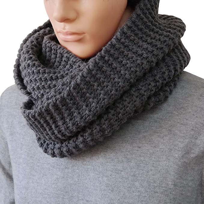 DELUXSEY Mens Long Chunky Infinity Scarf -Circle Loop Scarf Winter Scarf for Men