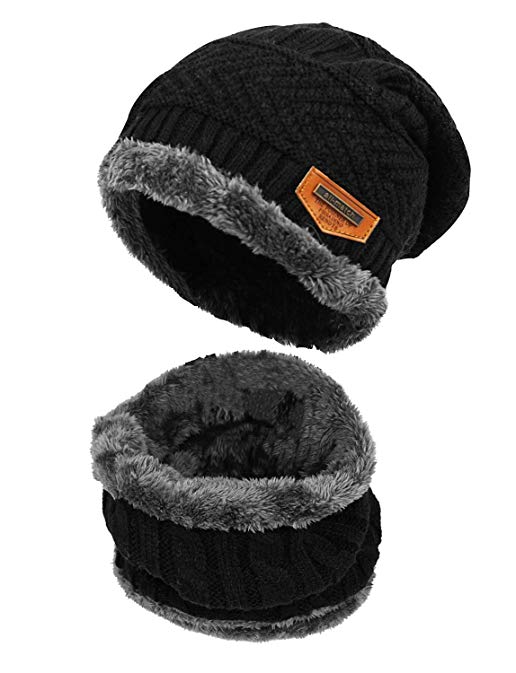 Lovful Unisex Fashion Winter Thick Warm Knitted Hat and Circle Scarf 2 Pieces