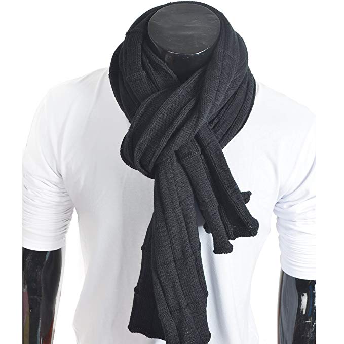 Trendy Men Turnup Knitted Designer Winter Scarf (Black)