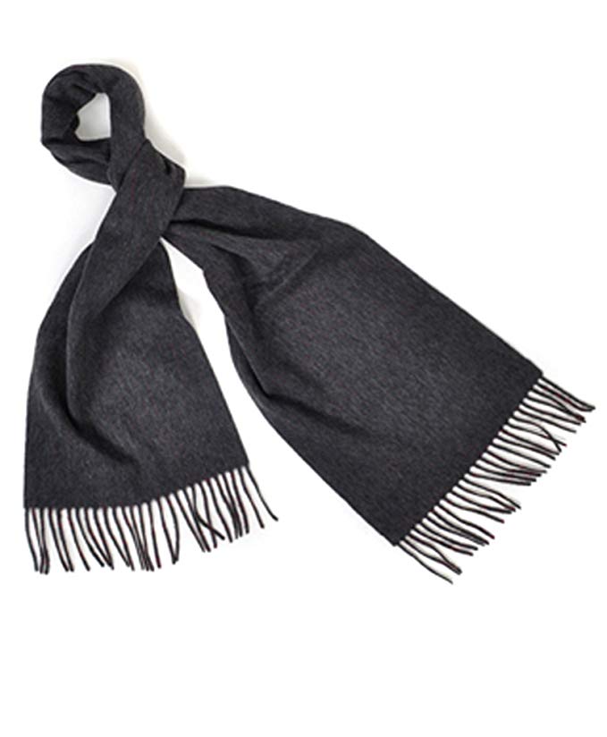 Charcoal & Thin Wine Striped Pattern 100% Wool Unisex Scarf with Tassels