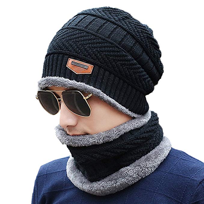 SLJ Unisex Winter Knitted Cap Warm Beanie Hat with Neck Gaiter