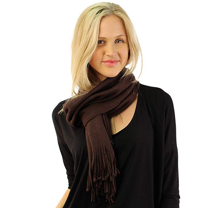 Unisex Winter Everyday Solid Plain Knit Mid Thick Fringe Scarf Wrap Fall