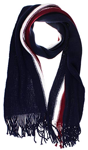 Classic Knitted Scarf with Two Tone Stripes, Soft and Warm, Many Colors Available