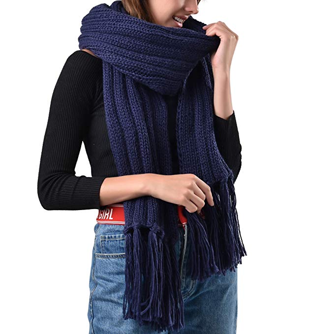 Unisex Oversize Winter Knit Scarf - Men Women Long Crochet Soft Warm Scarfs With Tassels FURTALK Original