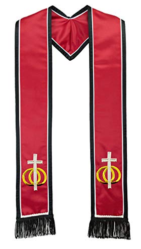 Wedding Rings Deluxe Red and Black Double Trimmed Satin Clergy Stole with Fringe