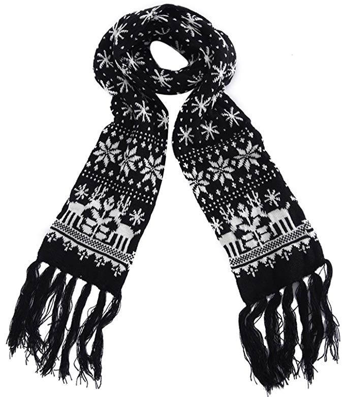 MTFS Winter Warm Scarf Reindeer Snowflake Knit Scarf Lovely Christmas Scarf