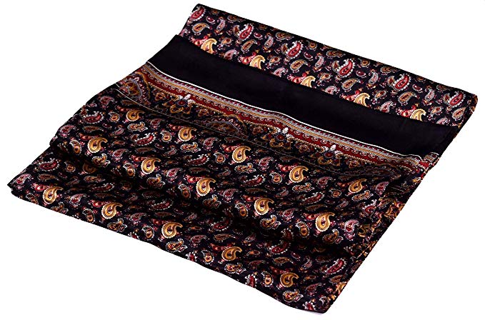 Black Yellow Paisley Printed Double Layer Long Pure Silk Scarf