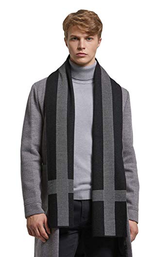 RIONA Men's Winter Warm Australian Wool Cashmere Feel Soft Knitted Gentleman Scarf with Gift Box