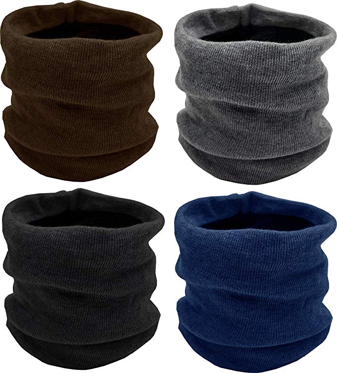 Winter Neck Gaiter, 4 Pack, Fleece Lined Interior Warm Cold Weather Scarf Wrap Gift, Mens or Womens Unisex
