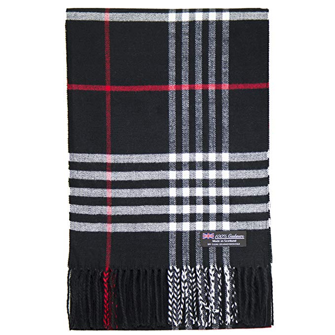 2 PLY 100% Cashmere Scarf Tartan OS Big Check Plaid Scotland Wool Wrap Muffler