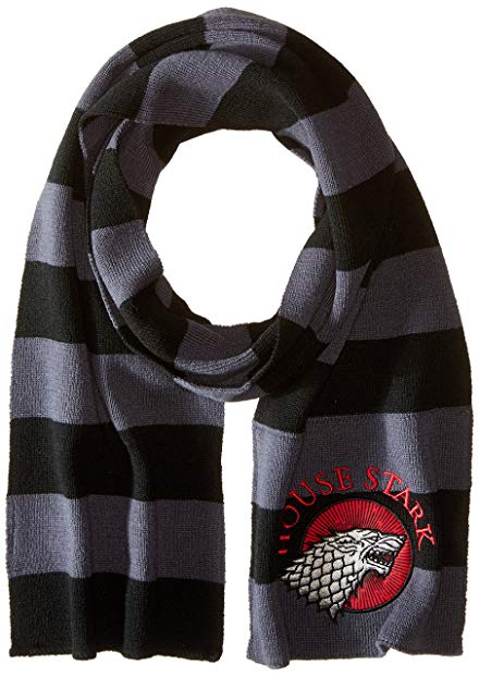 Game Of Thrones Men's Striped Scarf with Stark Patch