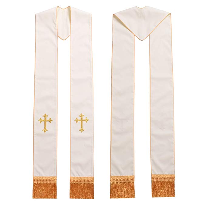 BLESSUME 1PC Clergy White Stole