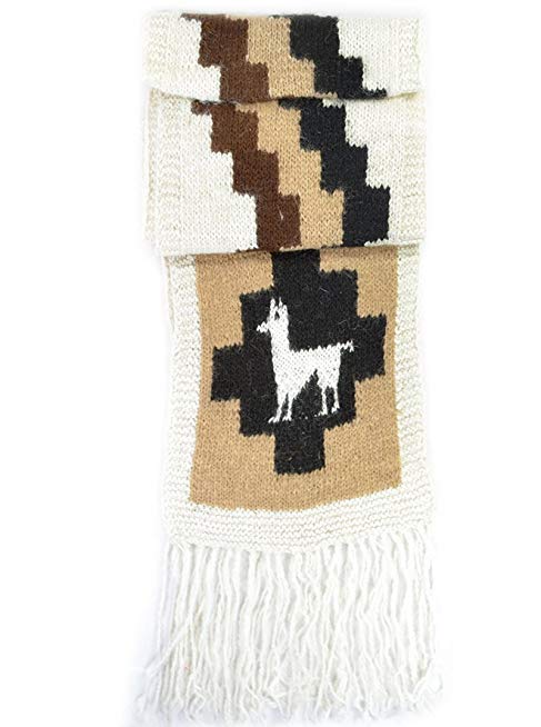 Gamboa - Warm Alpaca Scarf - White with Brown Tones - Llamita Design and Elegant Fringes