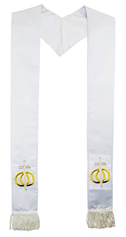 Deluxe Fringe White Satin Minister Clergy Stole embroidered Gold Wedding Rings