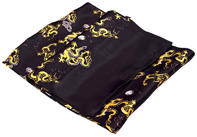Black Yellow Dragon Printed Double Layer Long Pure Silk Scarf