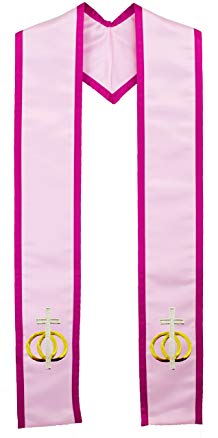 Pink Satin Clergy Stole Embroidered Wedding Rings Unity Cross for Weddings