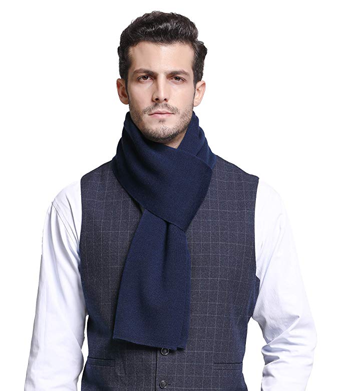 RIONA Men's Winter Cashmere Feel Australian Merino Wool Soft Warm Knitted Scarf with Gift Box